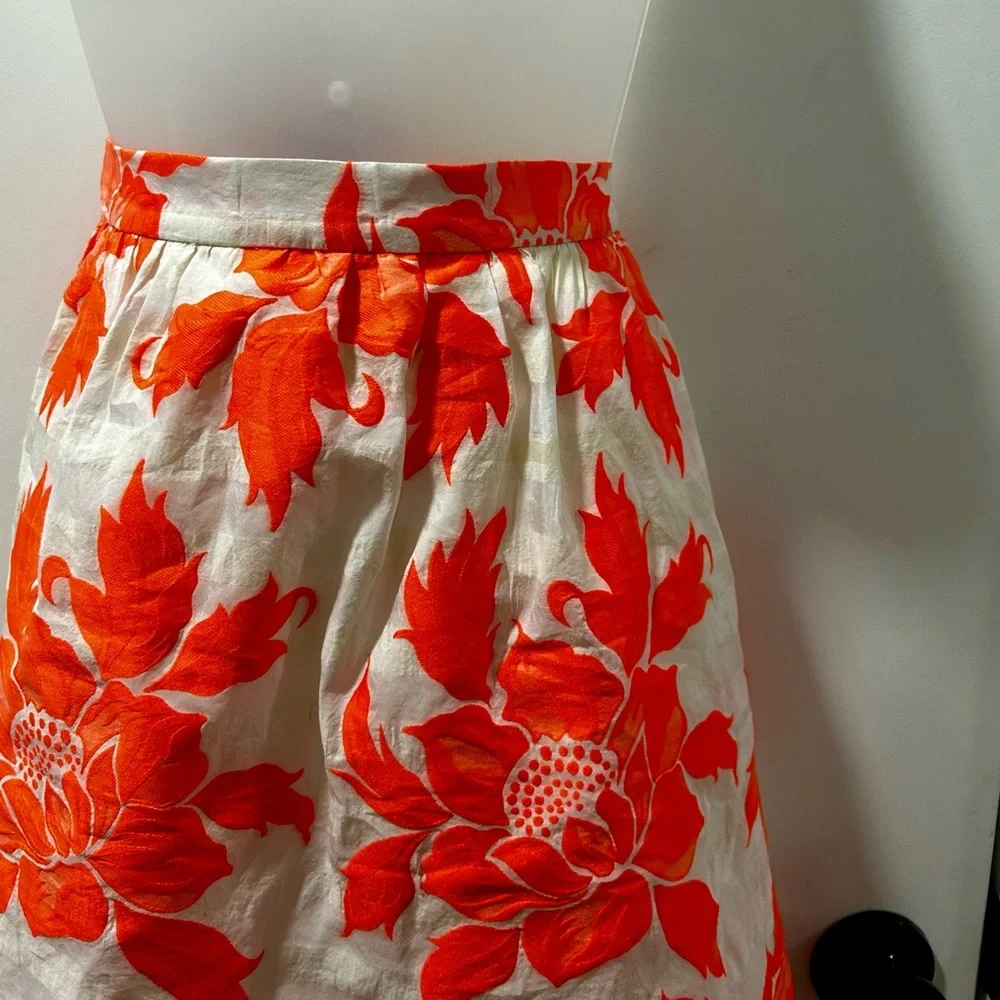 J. Crew White Skirt with Bright Orange Floral Print A-Line